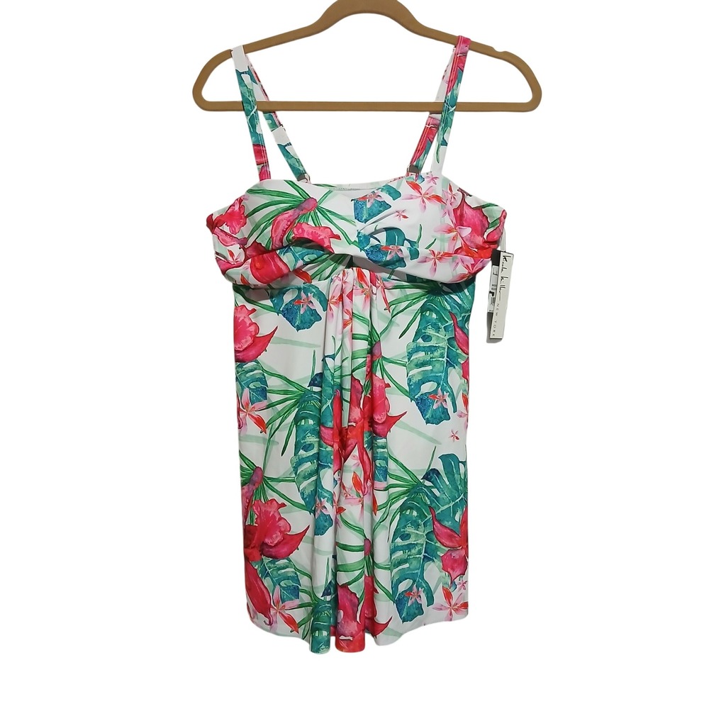 Nicole Miller New York‎ Floral Swimsuit Tankini Set Mecca Orange Womens L